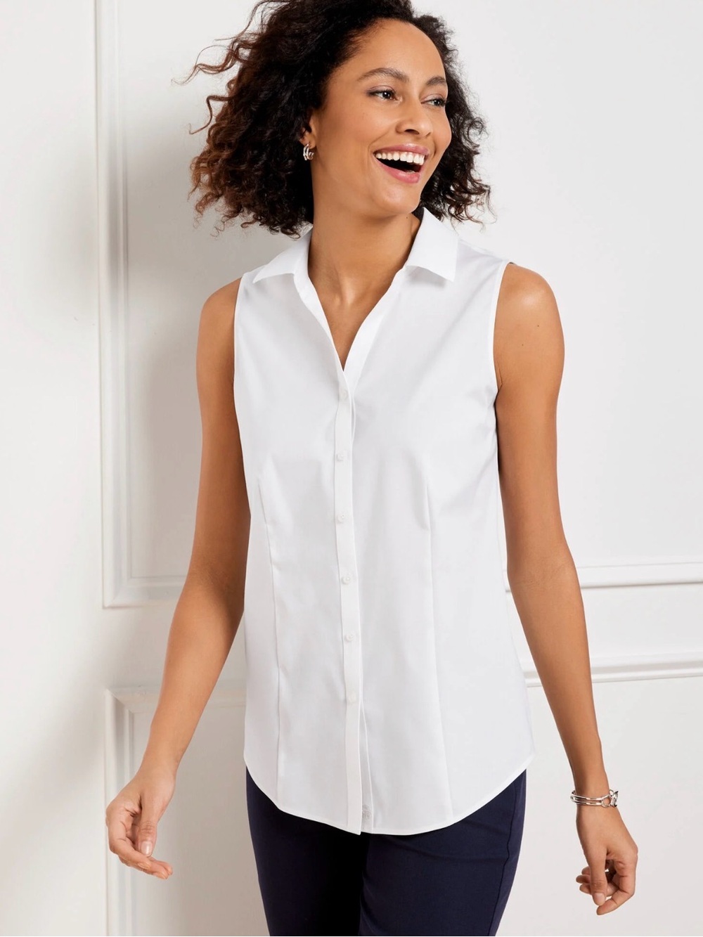 Talbots Non-Iron Perfect Shirt White Sleeveless Size 14P Petite